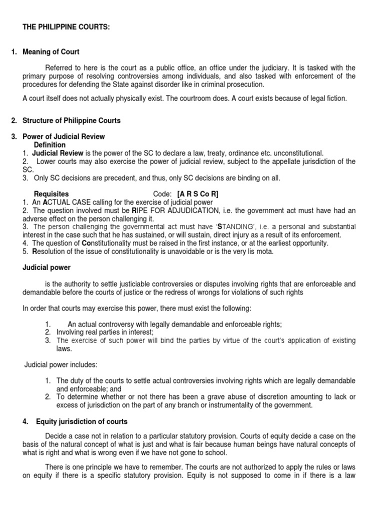 The Philippine Courts Equity (Law) Jurisdiction