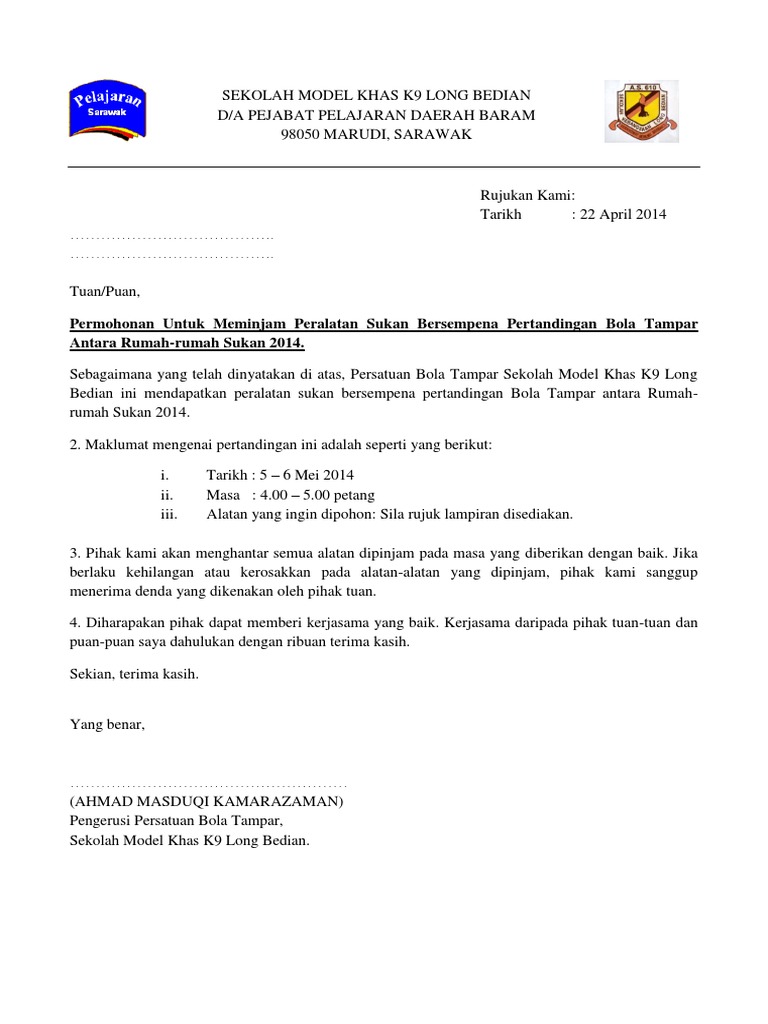 Contoh Surat Rasmi Memohon First Aid