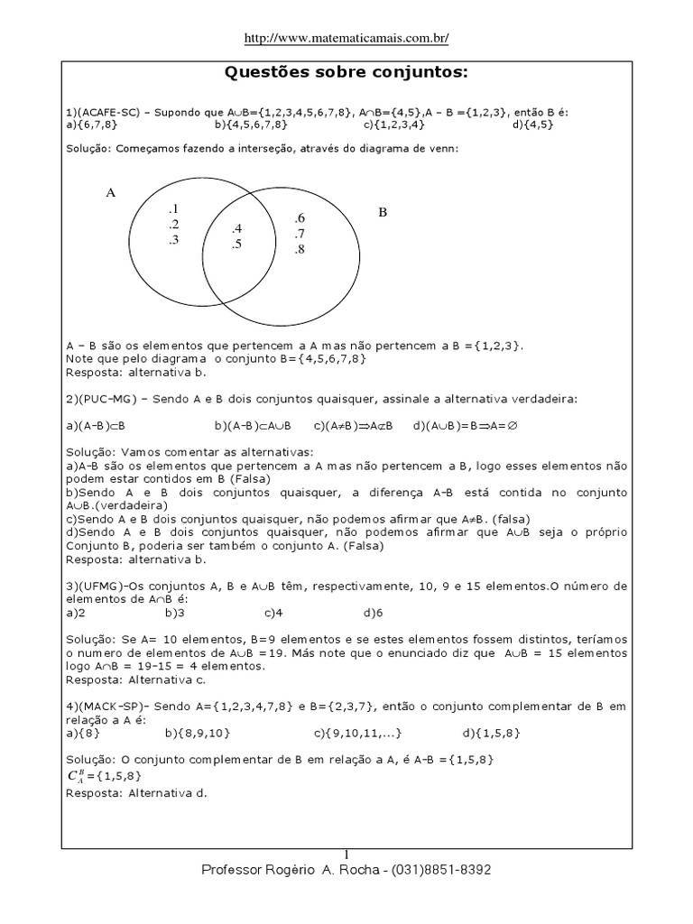 Questões sobre Conjuntos Numéricos | PDF | Conjunto (Matemática ...