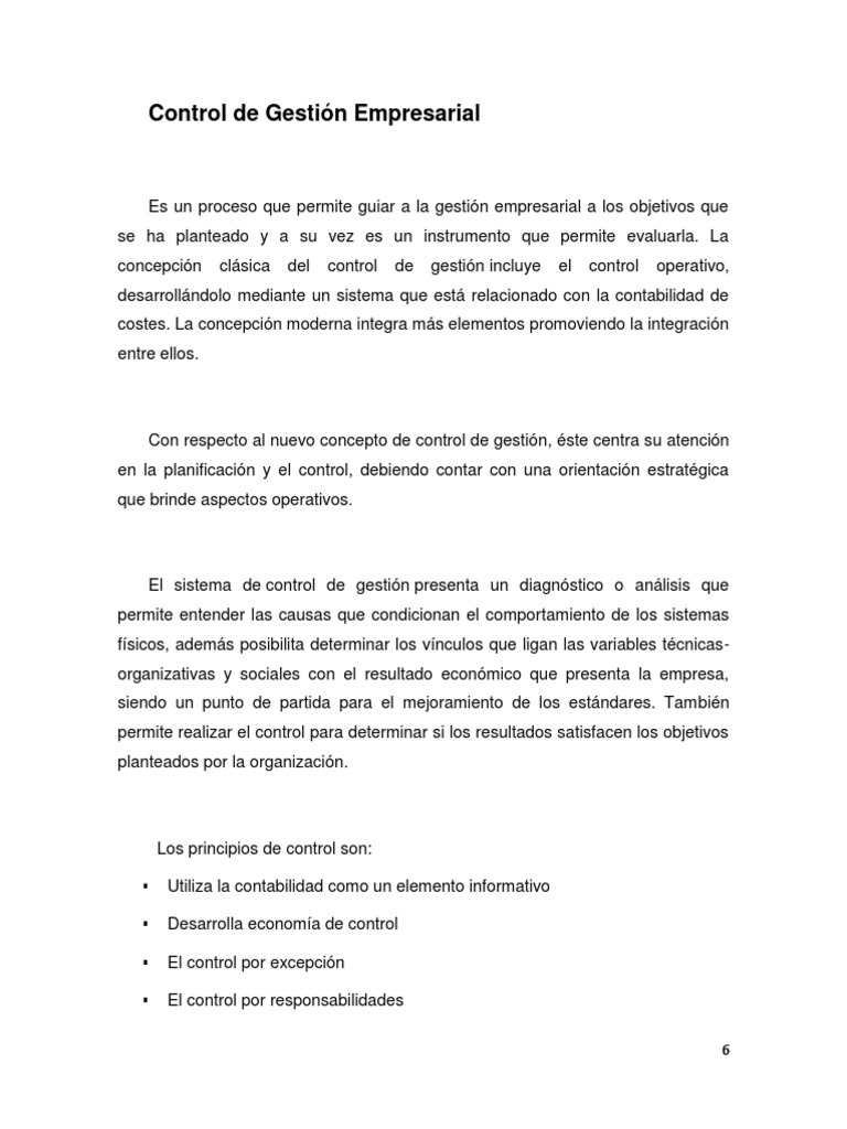Control de Gestión Empresarial Trabajo | PDF | Presupuesto | Planificación