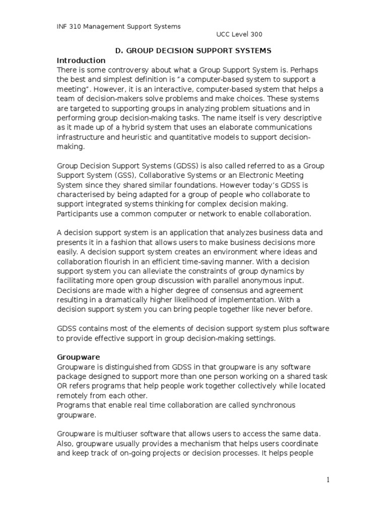 D. Group Decision Support Systems | PDF | Information Technology ...