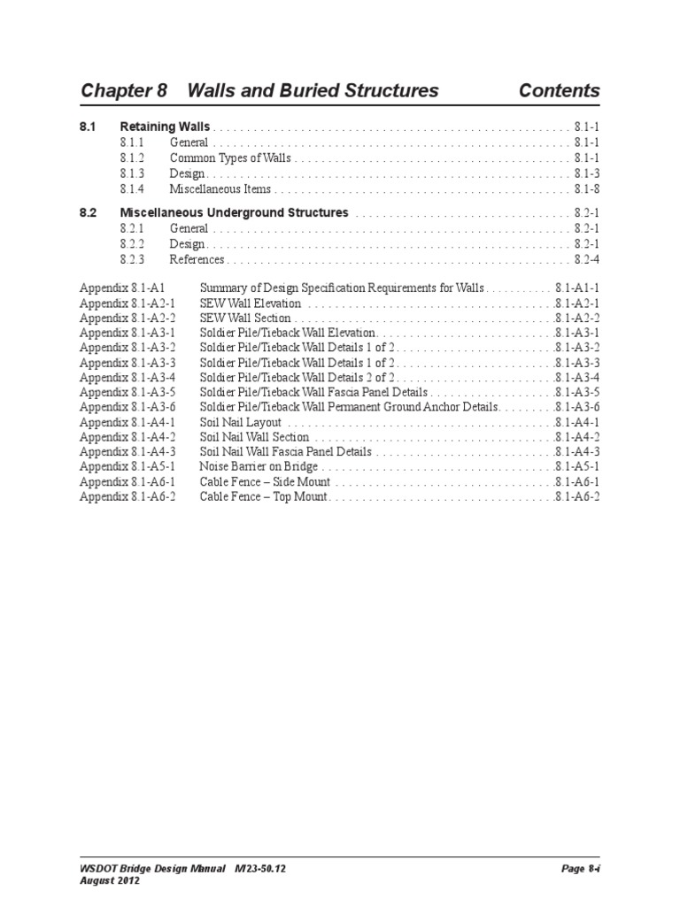 Chapter 8 Walls and Buried Structures WSDOT Bridge Design Manual M 2350.12 Page 8I August