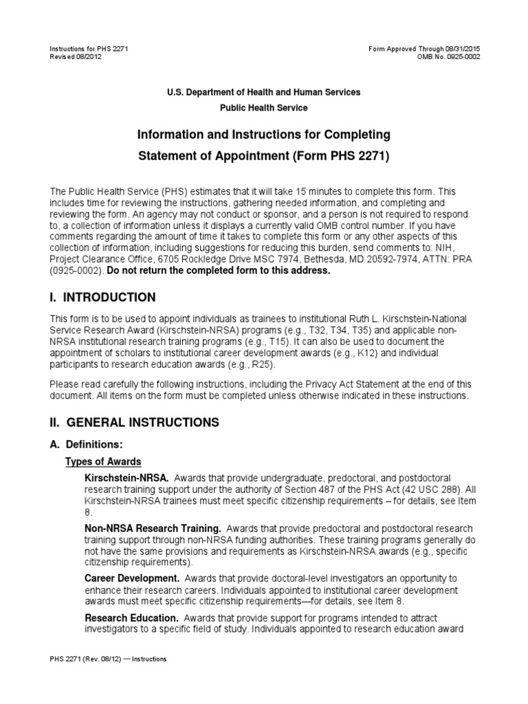 PHS 2271 Appointment Form Instructions | PDF | Business | Finance ...
