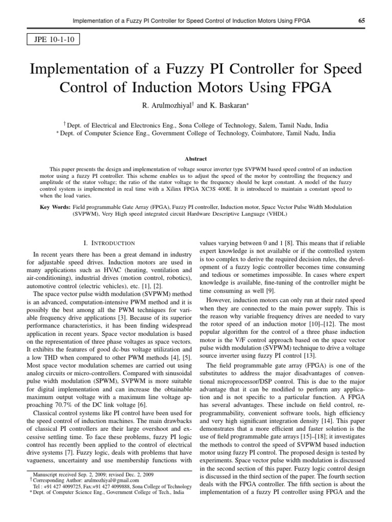 Implementation of A Fuzzy PI Controller For Speed Control of Induction ...