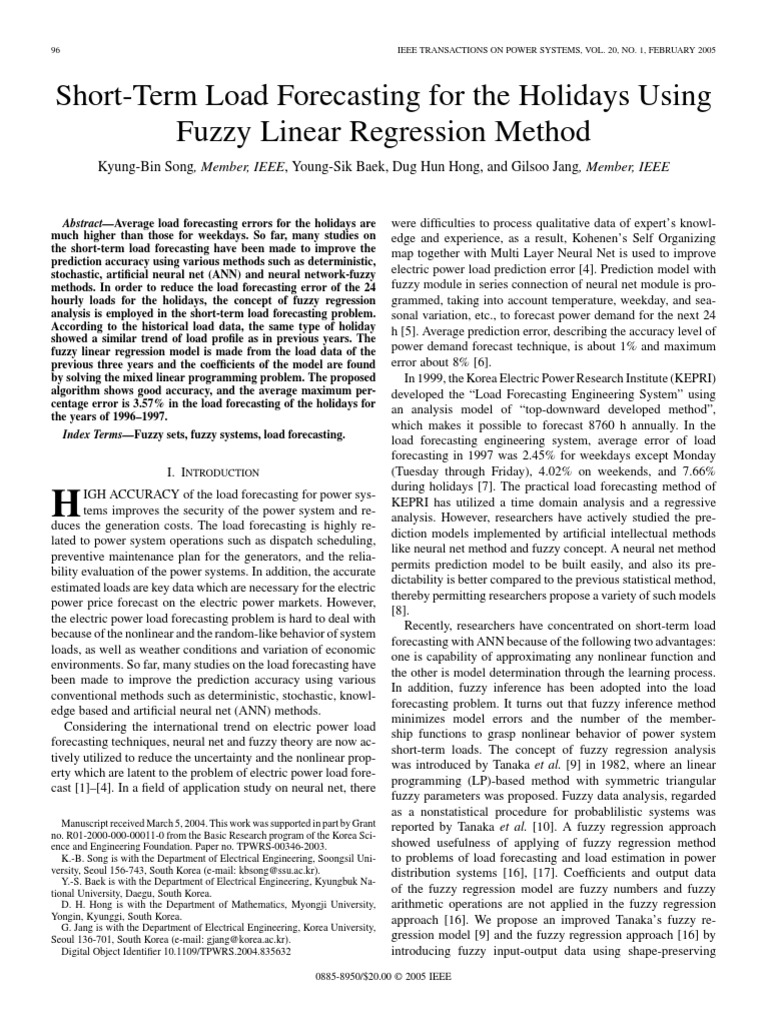 Short-Term Load Forecasting For The Holidays Using Fuzzy Linear ...