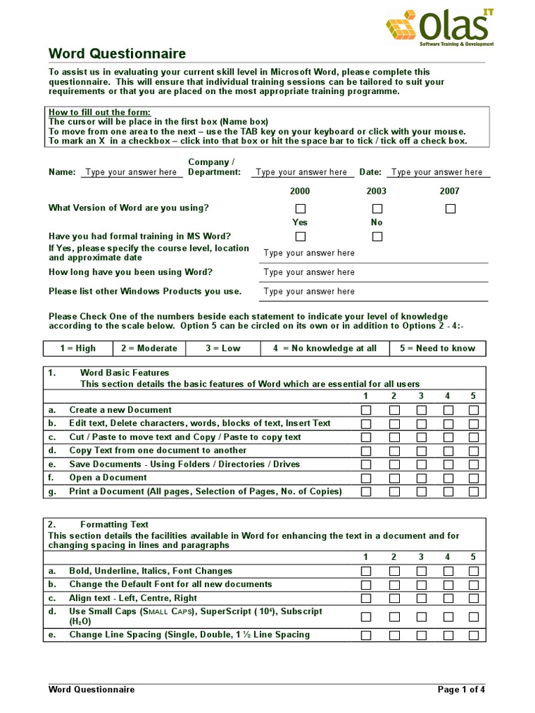 Word Questionnaire Macro Science) Microsoft Word