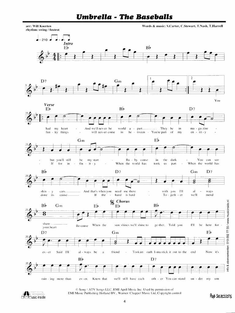 The Baseballs Umbrella Lyrics Pdf
