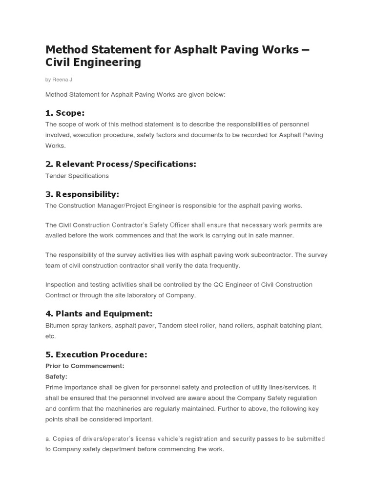Asphalt Paving Method Statement Guide | PDF