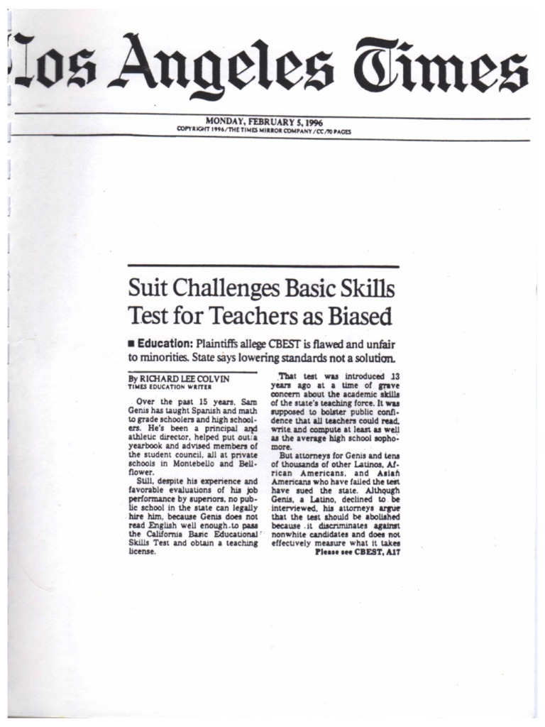 Suit Challenges Basic Skills Test For Teachers As Biased PDF