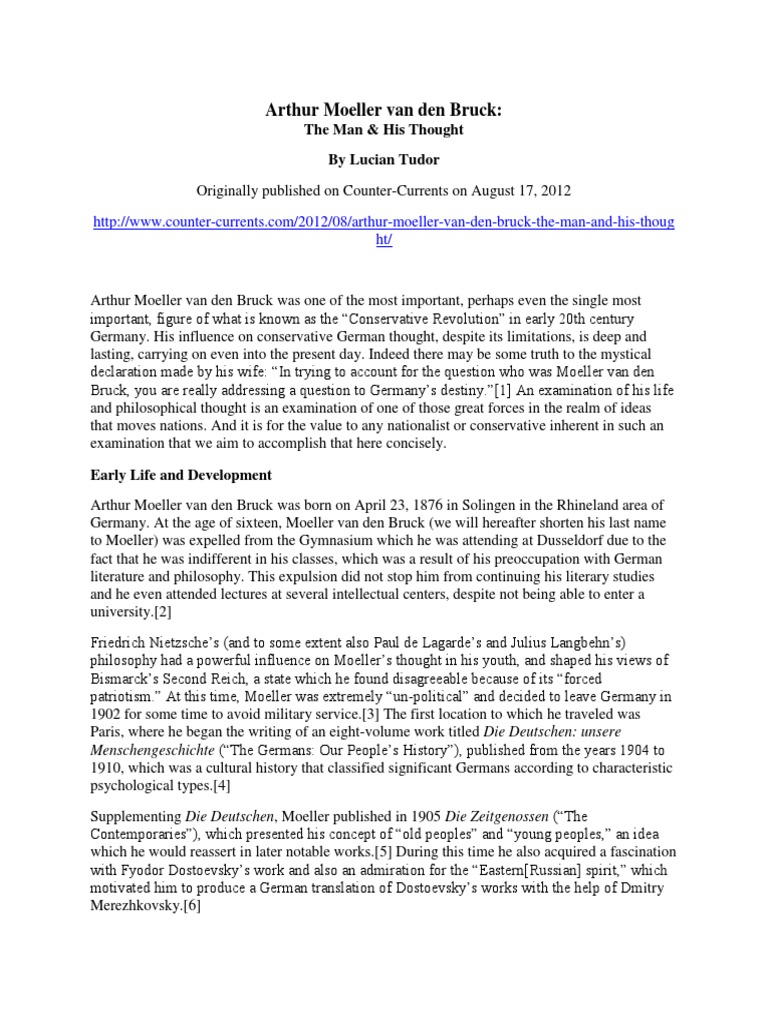 Arthur Moeller Van Den Bruck The Man and His Thought Lucian Tudor PDF Rationalism Marxism