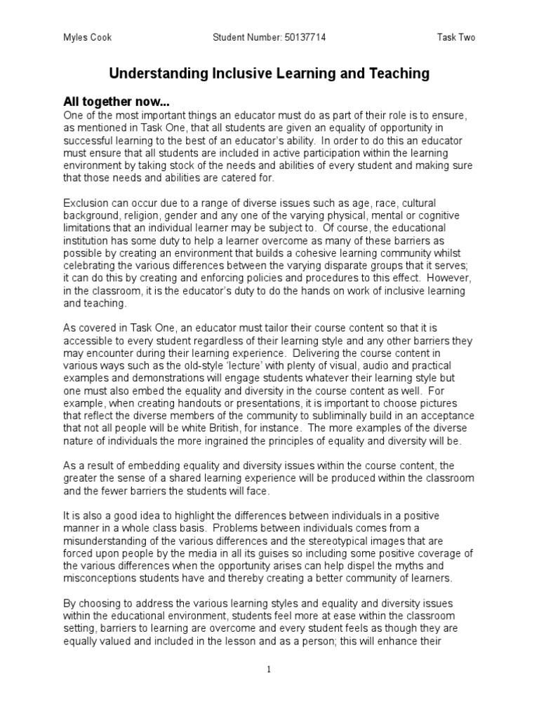Understanding Inclusive Learning and Teaching | PDF