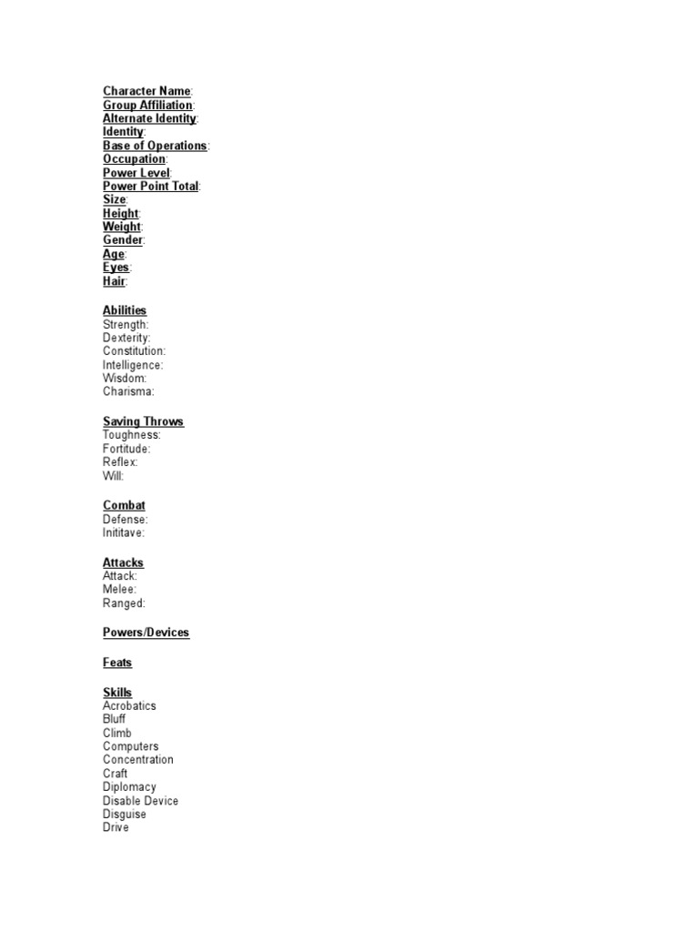 RPG Character Sheet Template | PDF