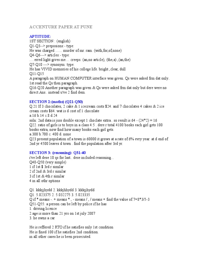 Accenture Paper at Pune | PDF