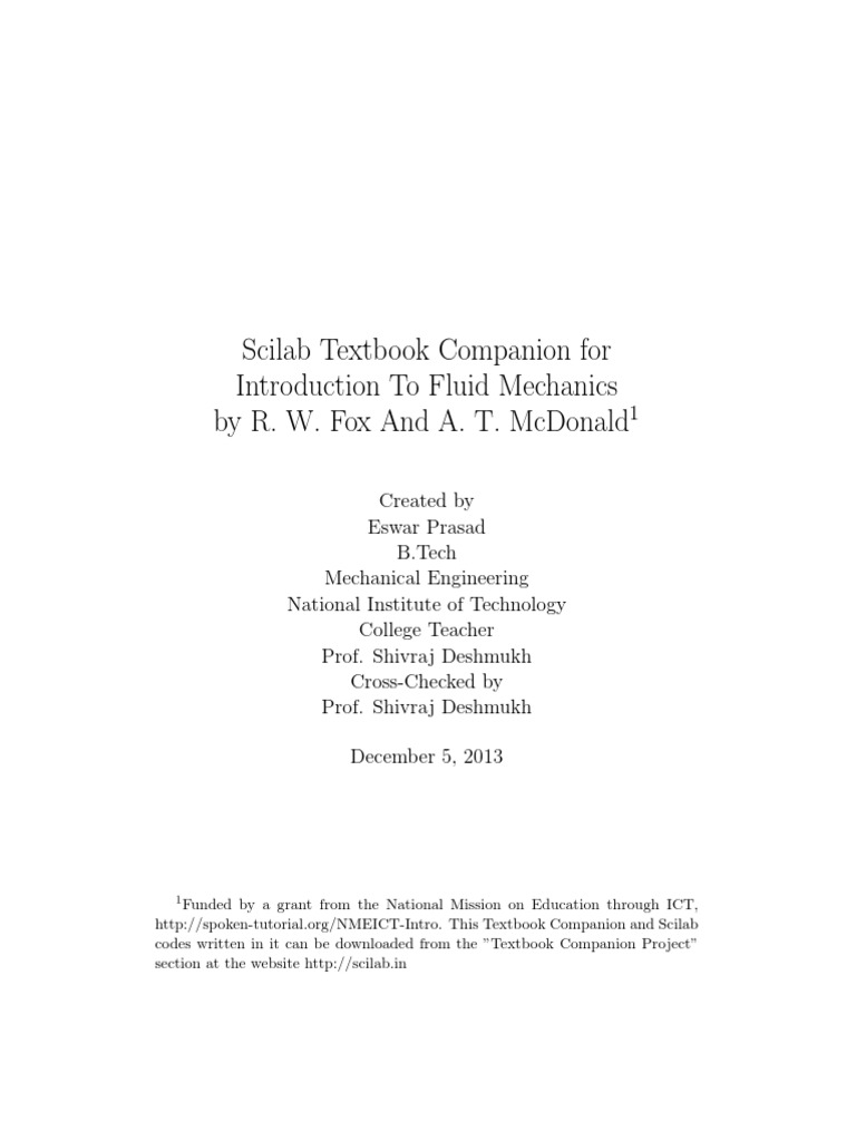 Fox And Mcdonald's Introduction To Fluid Mechanics Pdf