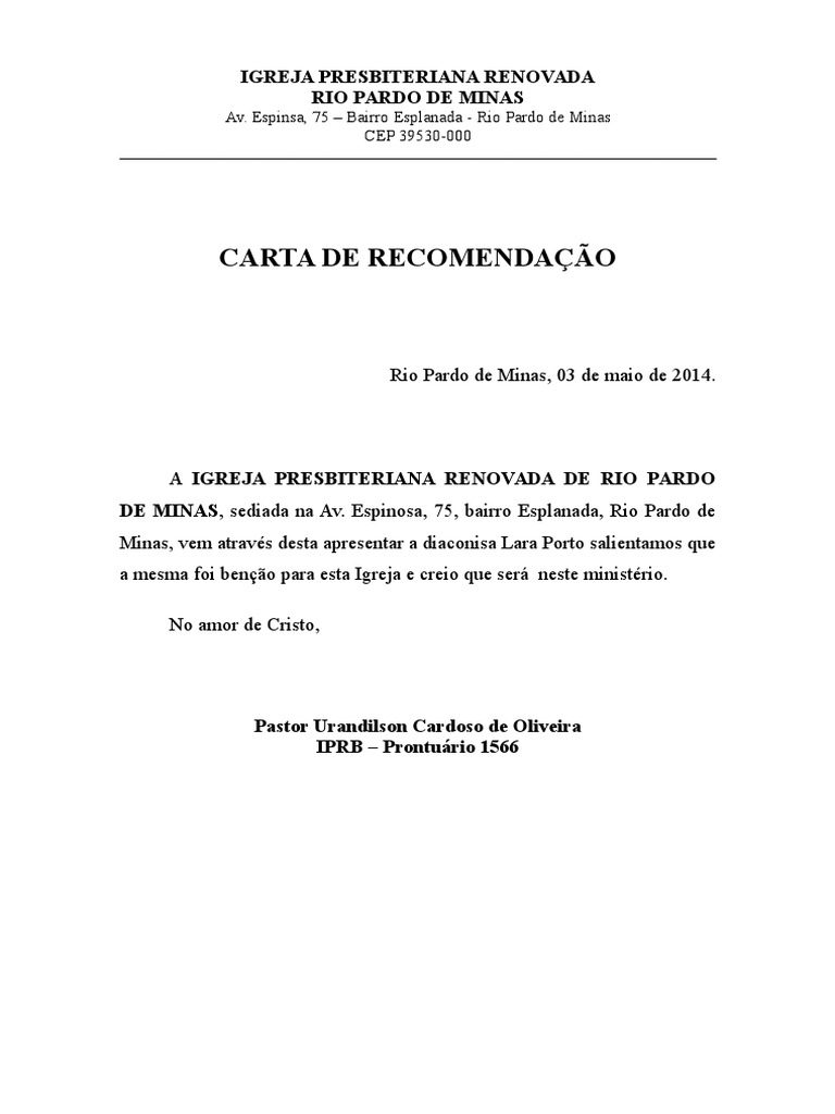 Carta Modelo De Recomendação Pdf