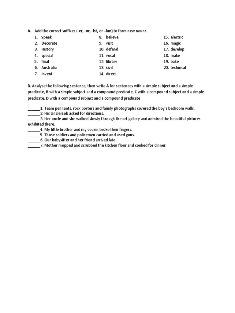 Noun Suffixes and Sentence Analysis | PDF