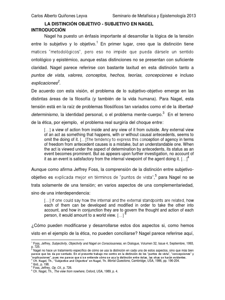 La Distinción Objetivosubjetivo en Thomas Nagel Ciencia