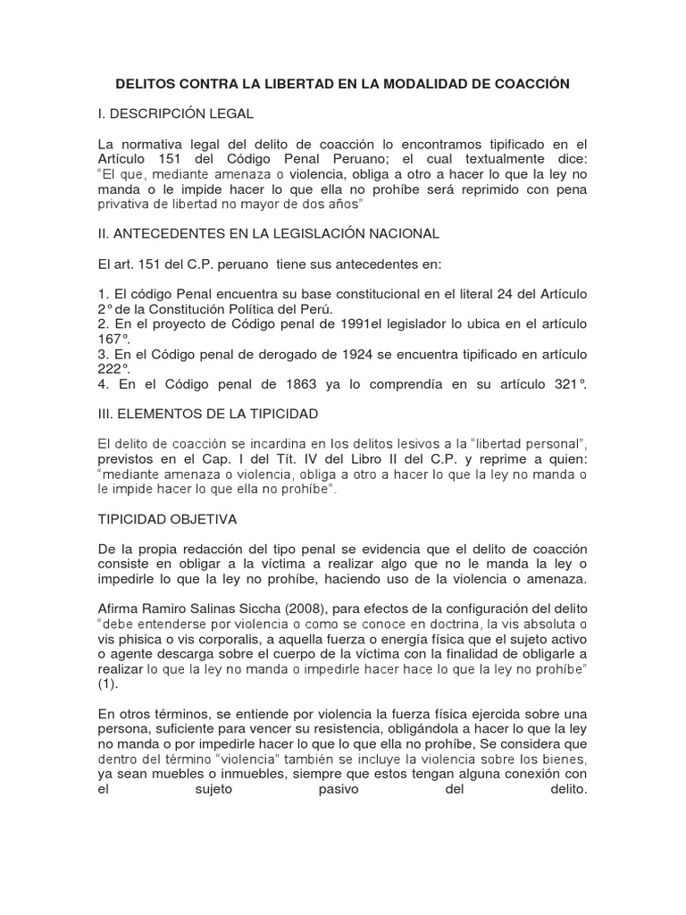 Delitos Contra La Libertad en La Modalidad de Coacción | PDF | Derecho ...