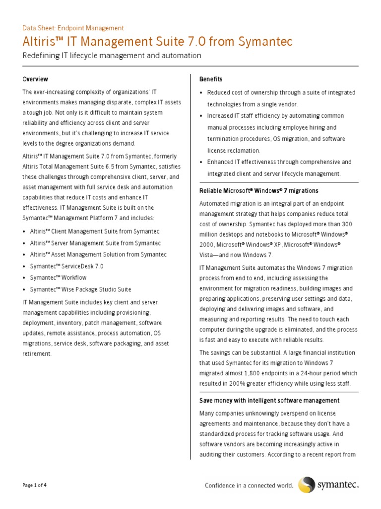 Symantec Altiris It Management Suite Data Sheet Information