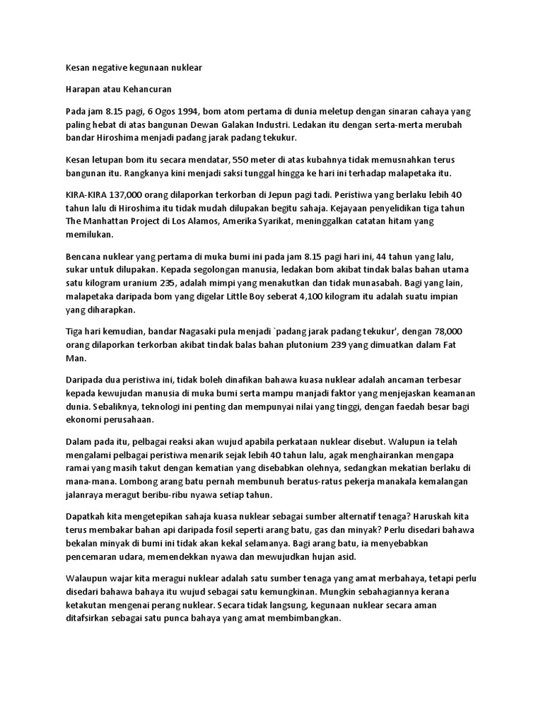 Kesan Negative Kegunaan Nuklear Pdf