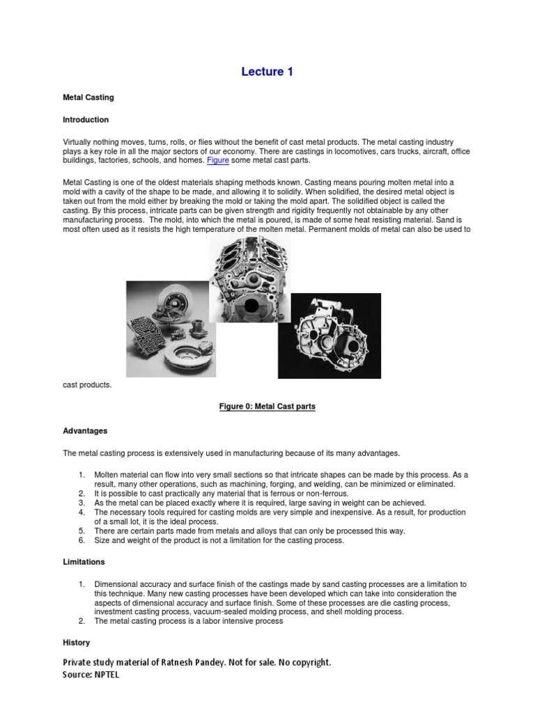 Metal Casting Source NPTEL PDF Foundry Casting (Metalworking)