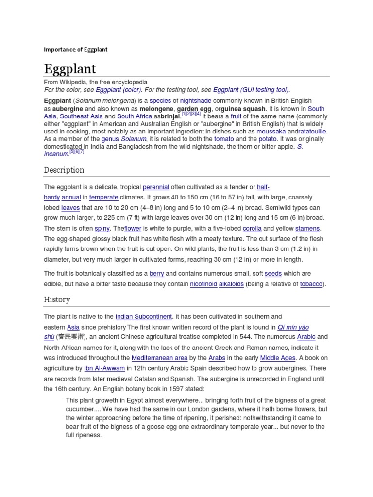 Importance of Eggplant PDF Eggplant Ethnobotany