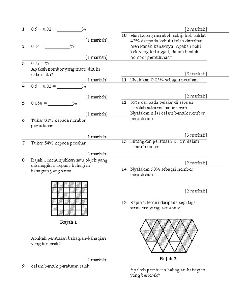 Latihan Matematik Tahun 5 Pecahan Peratus Perpuluhan Pdf