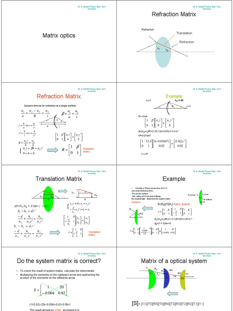 Matrix Optics and Refraction Analysis | PDF | Atomic | Applied And ...