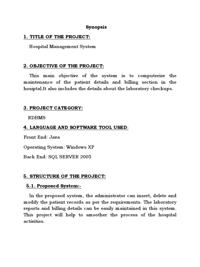 Hospital Management Synopsis