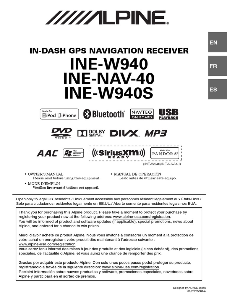 Alpine INE W940 PDF I Pod Compact Disc