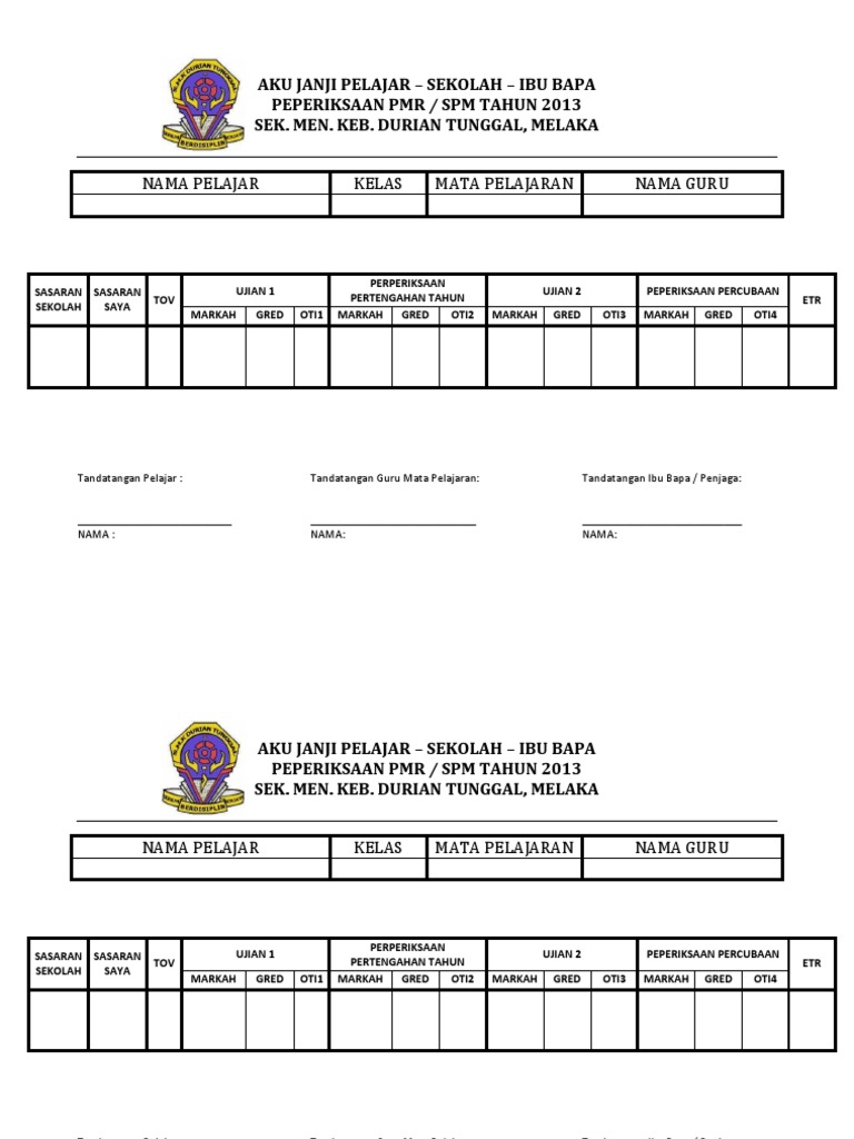 Borang Aku Janji Pelajar Spm Pmr 2013