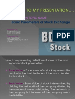 Basic Parameters of Stock Exchange: Presentation Topic Name