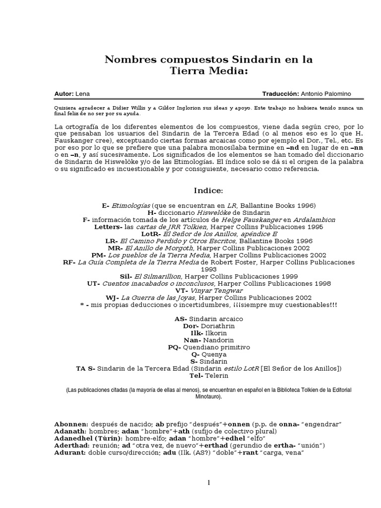Nombres Compuestos Sindarin | PDF | Clásicos