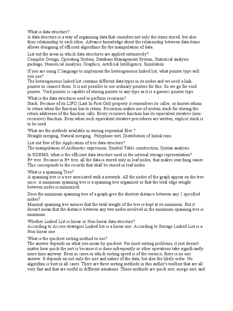 Data Structures Interview Questions and Answers | PDF