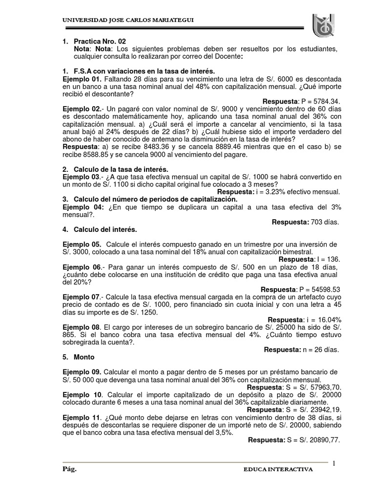 Ejercicios de Finanzas y Tasas de Interés | PDF | Interés | Tasas de ...