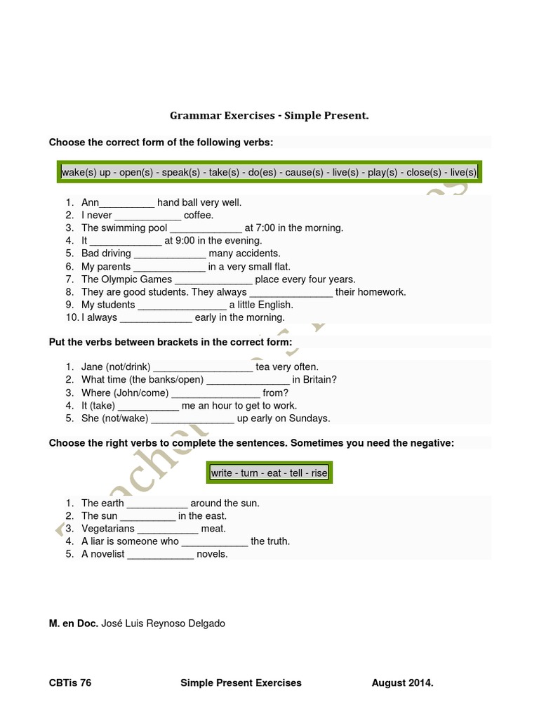 English Simple Present Grammar Exercises | PDF