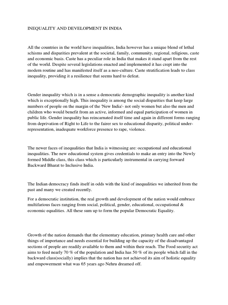 Inequality and Development in India | PDF | Gender Inequality | Gender ...