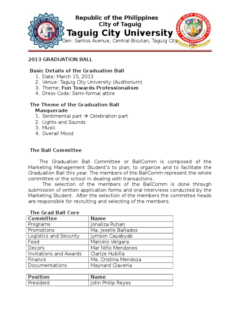 Graduation Ball Proposal 2 PDF Softlines (Retail) Clothing