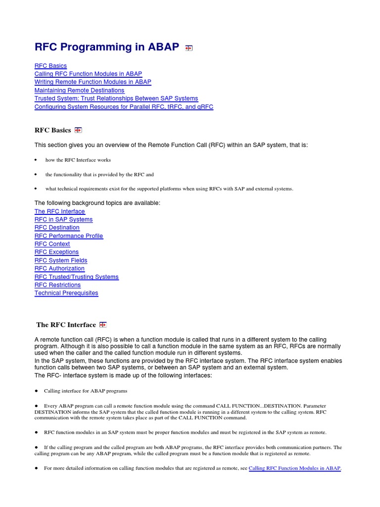 RFC Programming in ABAP | PDF | Application Programming Interface |  Subroutine