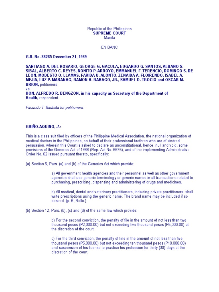 Supreme Court Ruling on Generics Act | PDF | Medical Prescription ...