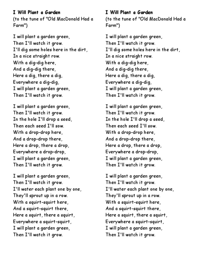 I Will Plant A Garden Song PDF