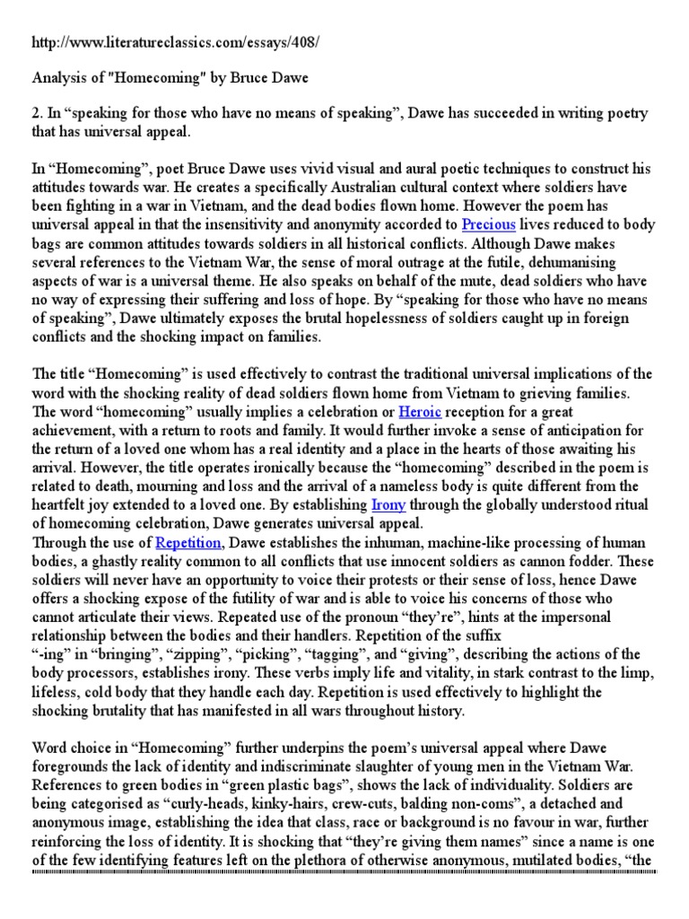 Homecoming bruce dawe image