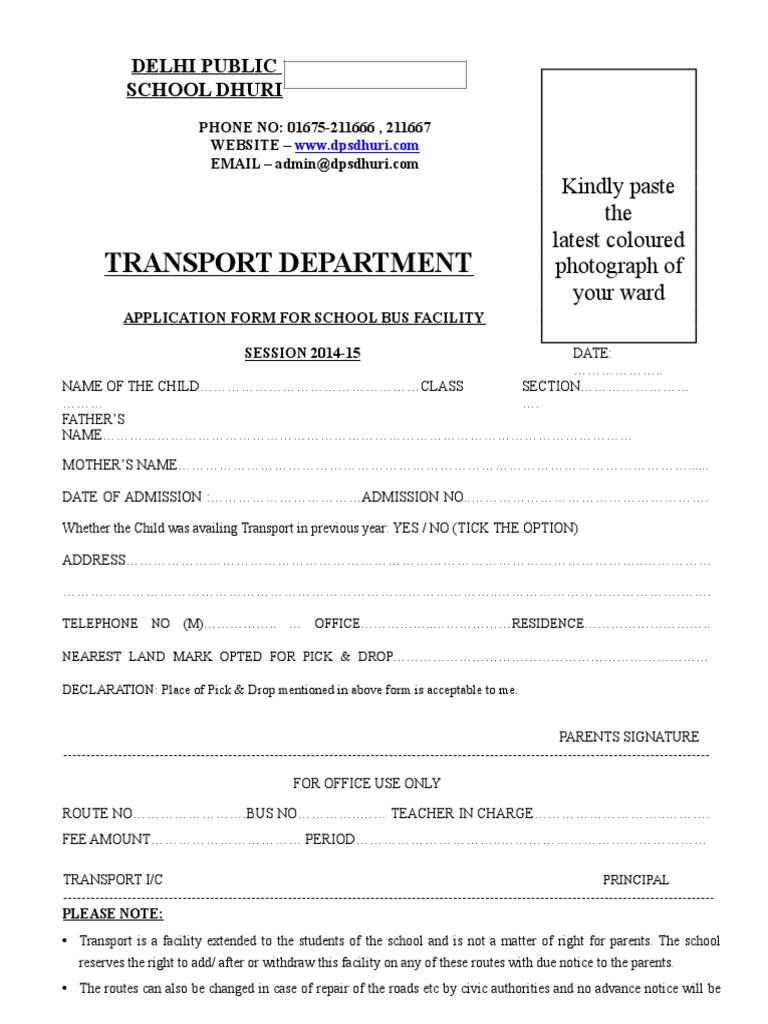 School Bus Application Form 2014-15 | PDF
