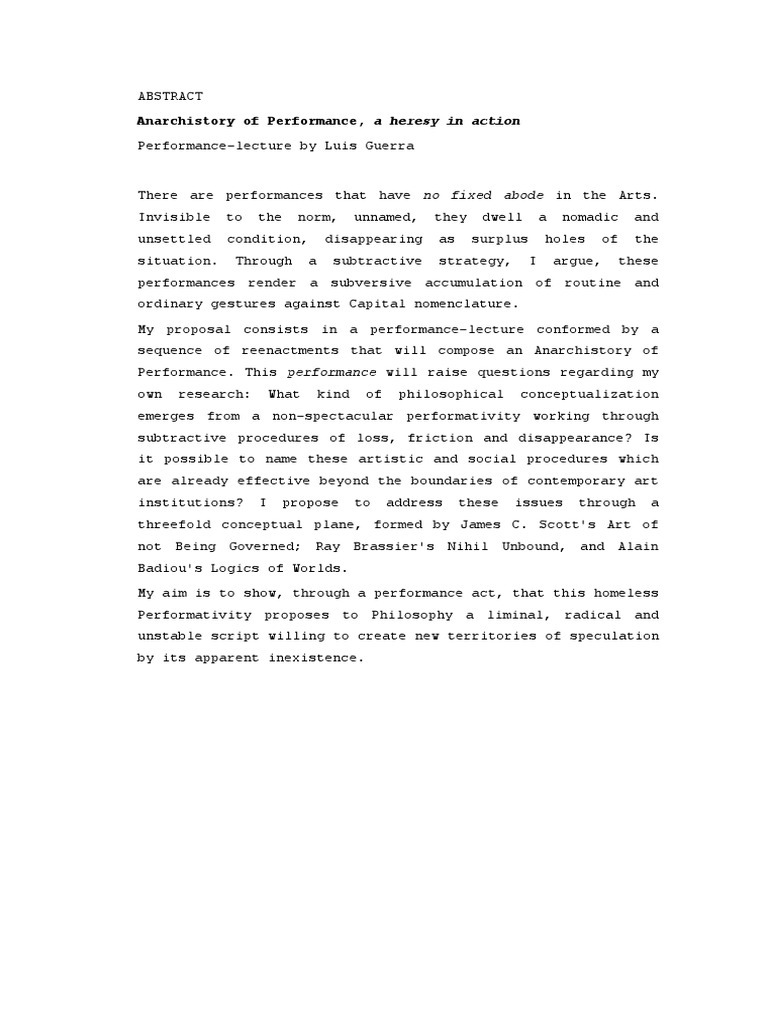 Anarchistory of Performance Lecture | PDF