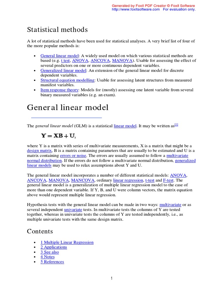 General Linear Model: Statistical Methods | PDF | Regression Analysis ...