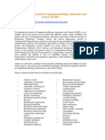 Scope & Topics: The International Journal of Computational Biology, Informatics and Control (IJCBIC