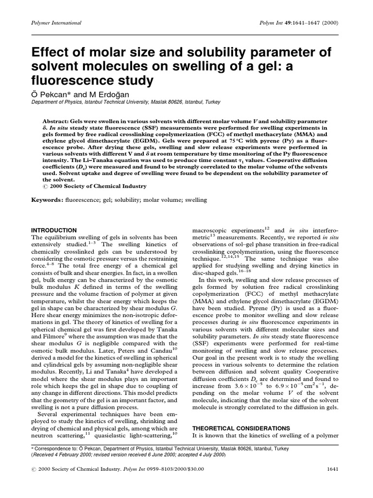 Effect of Molar Size and Solubility Parameter of Solvent Molecules On ...