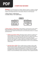 Computer Memory: Is An Essential Element of A Computer. Without Its Memory, A Computer Is of Hardly