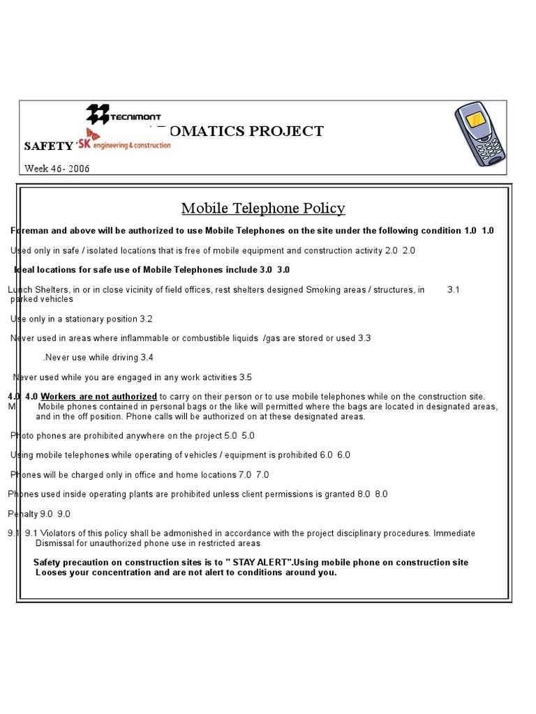 Aromatics Project: Mobile Telephone Policy | PDF