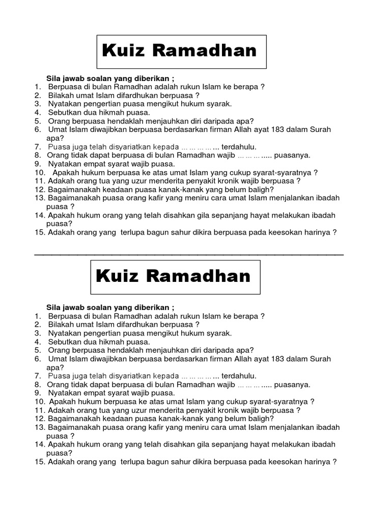 Soalan Kuiz Ihya Ramadhan
